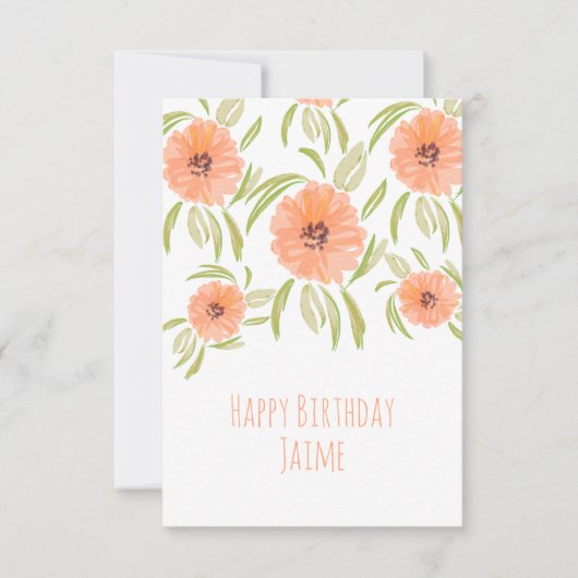 Waterverf Florals in Peach Mam Birthday Kaart (Voorkant)