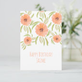 Waterverf Florals in Peach Mam Birthday Kaart (Staand voorkant)