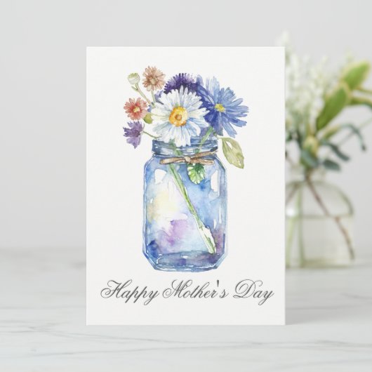 Waterverf Florals Jar Moederdag Kaart (Staand voorkant)