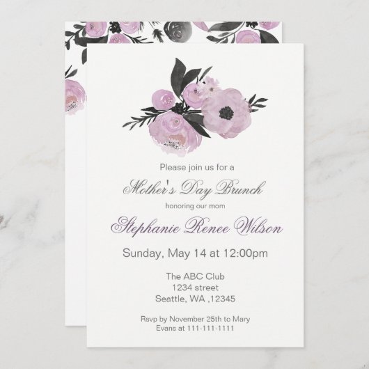 Waterverf Florals Moederdag Brunch Tea Party Kaart (Voorkant / Achterkant)