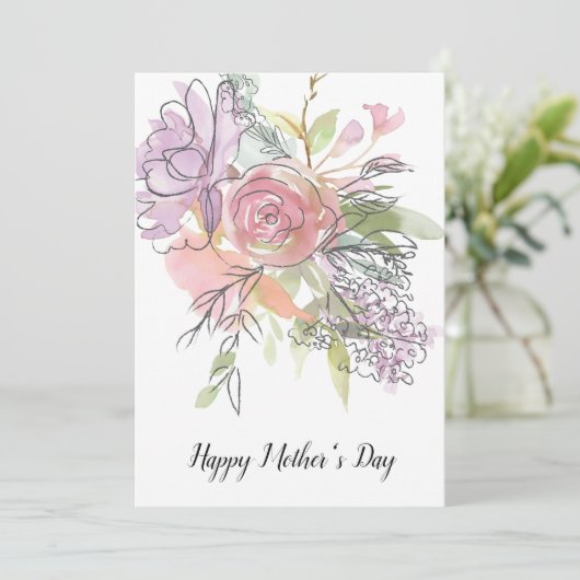  Waterverf Florals Moederdag Kaart (Staand voorkant)