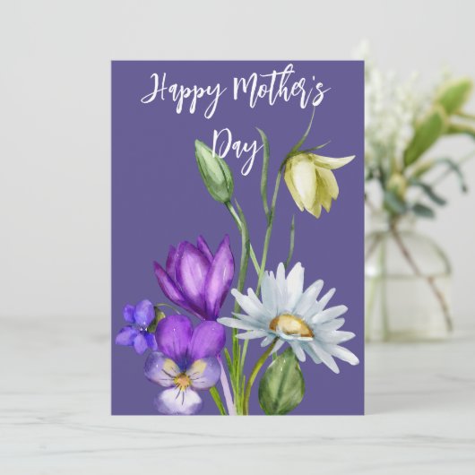  Waterverf Florals Moederdag Kaart Paars (Staand voorkant)