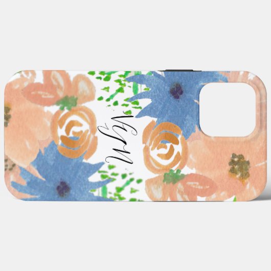 Waterverf Florals Peach Blue Monogrammed Case-Mate iPhone Case (Achterkant (horizontaal))