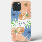 Waterverf Florals Peach Blue Monogrammed Case-Mate iPhone Case (Achterkant)