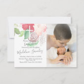 Waterverf Florals Pink Baptism Baby Dedicatie Kaart (Voorkant)