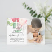 Waterverf Florals Pink Baptism Baby Dedicatie Kaart (Staand voorkant)