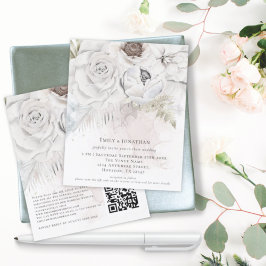Waterverf Florals QR Code Weddenschap Uitnodigen