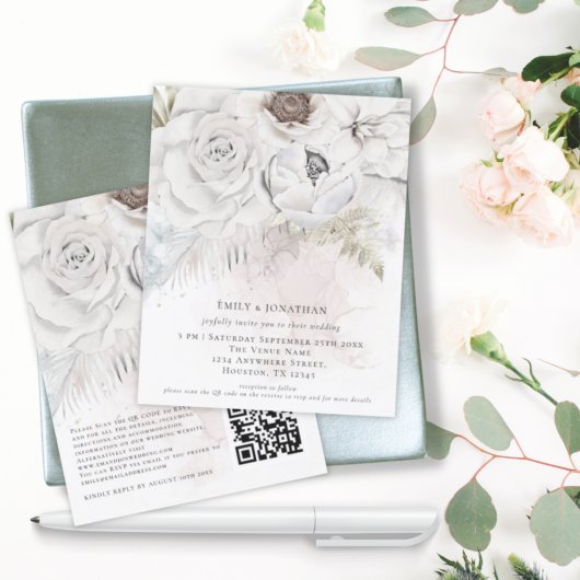 Waterverf Florals QR Code Weddenschap Uitnodigen