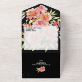 Waterverf Florals Red op het zwarte huwelijk All In One Uitnodiging (Buitenkant)
