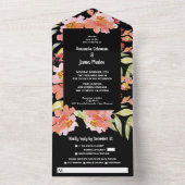 Waterverf Florals Red op het zwarte huwelijk All In One Uitnodiging (Binnen)