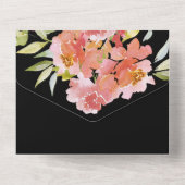 Waterverf Florals Red op het zwarte huwelijk All In One Uitnodiging (Achterkant)