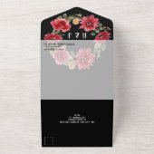 Waterverf Florals Red op het zwarte huwelijk All In One Uitnodiging (Buitenkant)