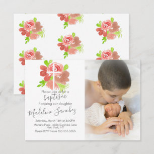 Waterverf Florals Roze Blush Baptisme Dedicatie Kaart