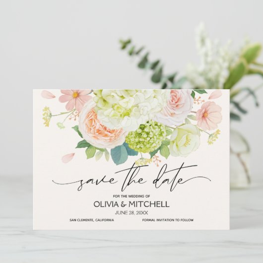 Waterverf Florals Sage Wedding Save The Date (Staand voorkant)