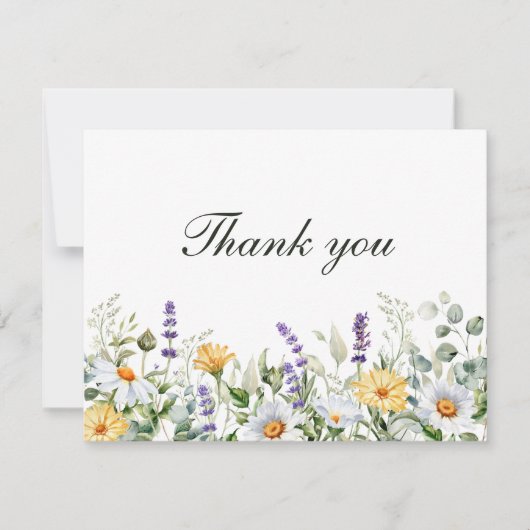 Waterverf Florals Trouwflat Dank u kaart (Voorkant)