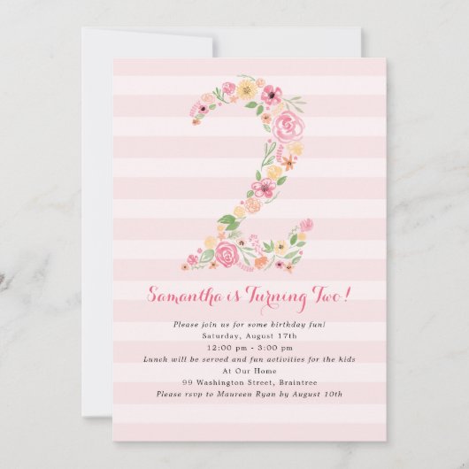 Waterverf Florals TWEE Tweede Verjaardag Kaart (Voorkant)