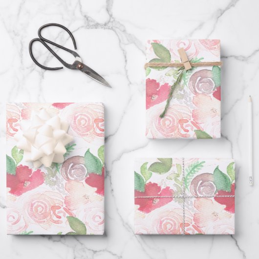 Waterverf Florals Wedding Bouquet Hand Painted Inpakpapier Vel (Voorkant)