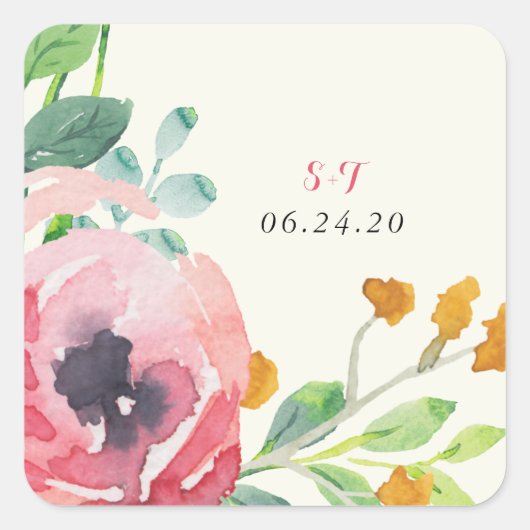 Waterverf Florals Wedding Stickers (Voorkant)