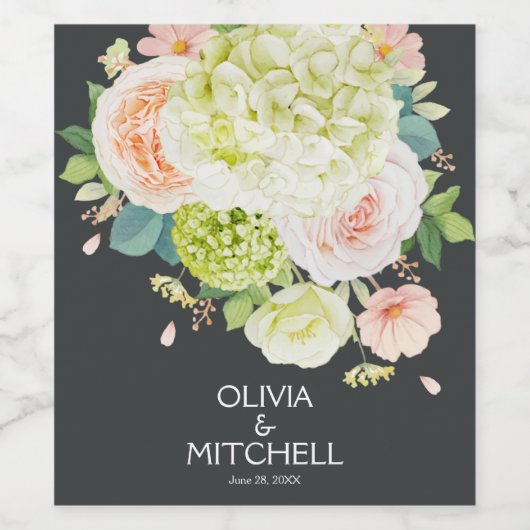 Waterverf Florals Wedding Wijn Etiket (Enkel label)