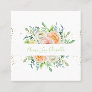 Waterverf floran blush en groen vierkante visitekaartje