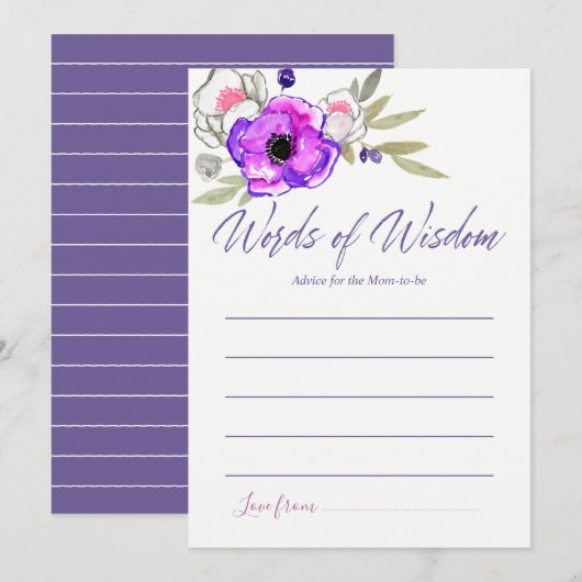 Waterverf floreel advies voor het Baby shower van Kaart (Voorkant / Achterkant)