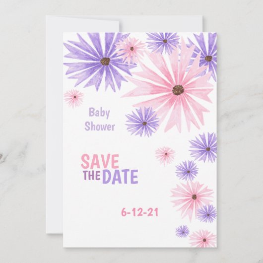 waterverf floreel baby shower met de datakaart save the date (Voorkant)