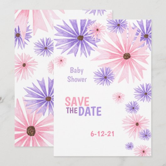 waterverf floreel baby shower met de datakaart save the date (Voorkant / Achterkant)