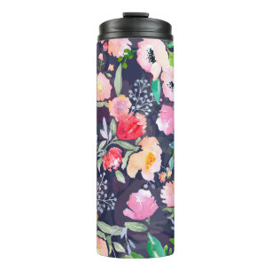 Waterverf floreel botanisch patroon en naadloos b thermosbeker
