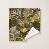 Waterverf floreel geel-bruin patroon. bad handdoek (Wasdoekje)