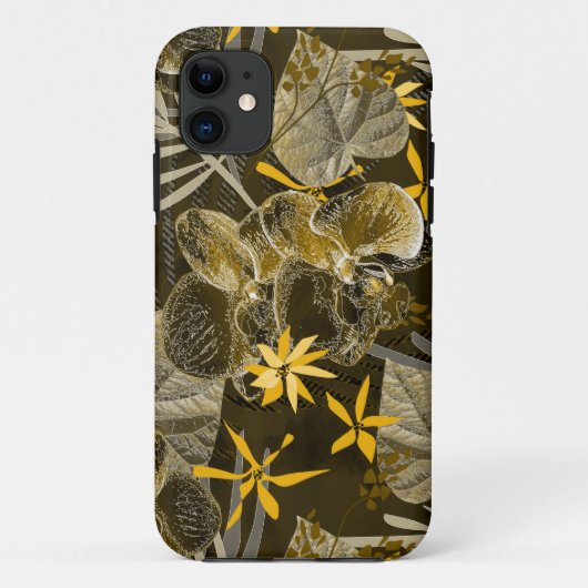 Waterverf floreel geel-bruin patroon. Case-Mate iPhone case (Achterkant)
