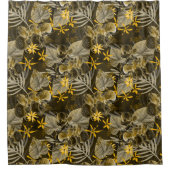 Waterverf floreel geel-bruin patroon. douchegordijn (Voorkant)