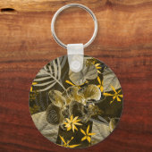 Waterverf floreel geel-bruin patroon. sleutelhanger (Voorkant)
