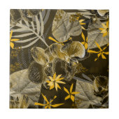 Waterverf floreel geel-bruin patroon. tegeltje (Voorkant)