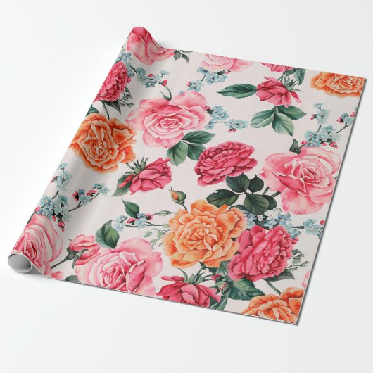 waterverf floreel patroon, , bloem, cadeaupapier (Uitgerold)