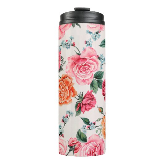 waterverf floreel patroon, , bloem, thermosbeker (Voorkant)