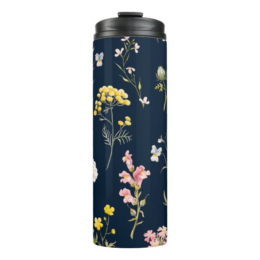 Waterverf floreel patroon, delicate bloemhand dd thermosbeker (Voorkant)