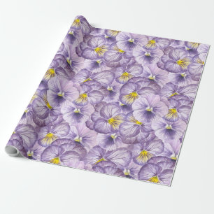Waterverf floreel patroon met violette pansies cadeaupapier