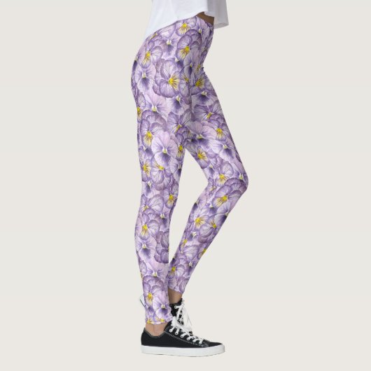 Waterverf floreel patroon met violette pansies leggings (Rechts)