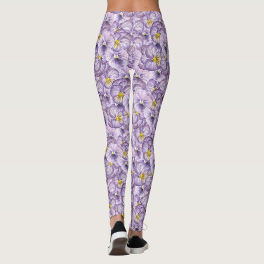 Waterverf floreel patroon met violette pansies leggings (Achterkant)
