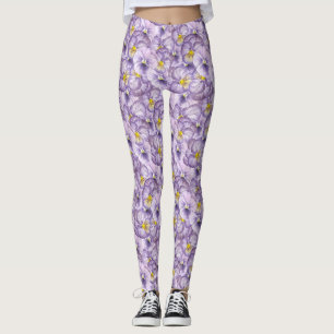 Waterverf floreel patroon met violette pansies leggings