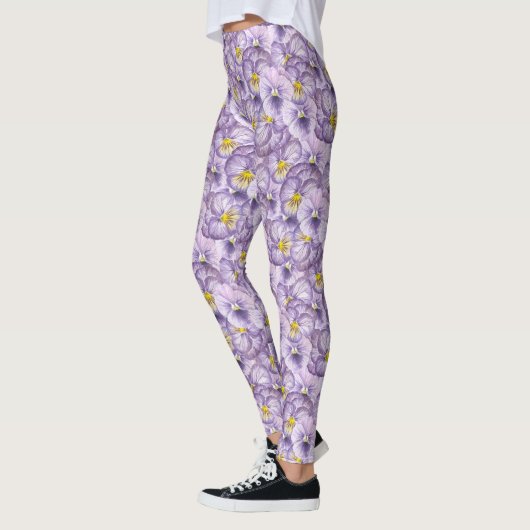 Waterverf floreel patroon met violette pansies leggings