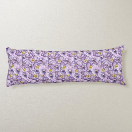 Waterverf floreel patroon met violette pansies lichaamskussen (Achterkant)