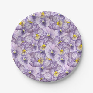 Waterverf floreel patroon met violette pansies papieren bordje