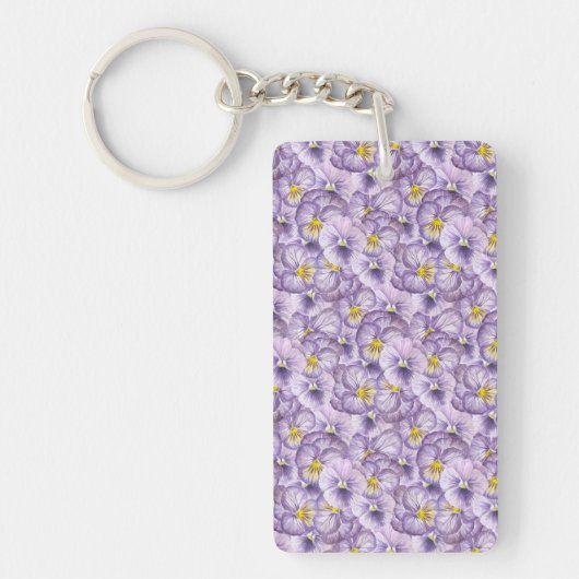 Waterverf floreel patroon met violette pansies sleutelhanger (Voorkant)