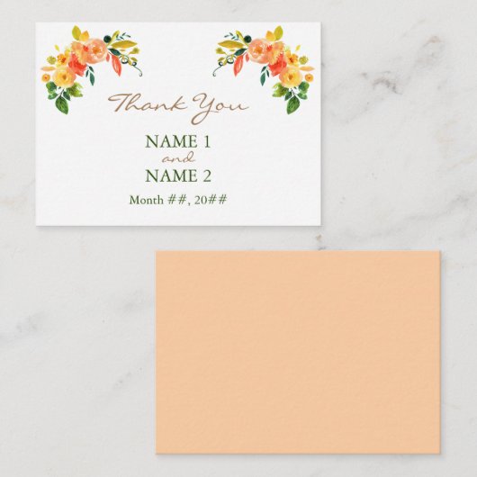 Waterverf floreel sinaasappel Dank u Kaart Enclosu (Voorkant / Achterkant)