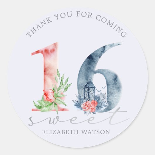 Waterverf floremanje elegant zestien ronde sticker (Voorkant)