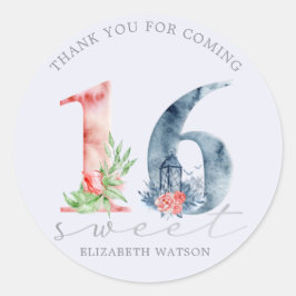 Waterverf floremanje elegant zestien ronde sticker
