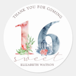 Waterverf floremanje elegant zestien ronde sticker