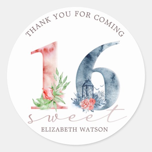 Waterverf floremanje elegant zestien ronde sticker (Voorkant)
