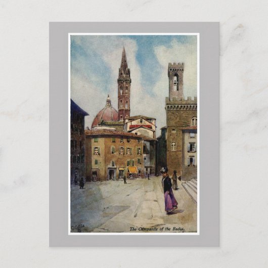 waterverf Florence Campanile Briefkaart (Voorkant)